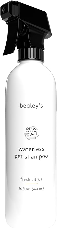 Begley’s No Rinse Waterless Pet Shampoo, Bathless Cleaning, Deodorizing, and Odor Removal for a Shiny, Fresh Smelling Coat - Effective for Dogs, Puppies, and Cats - Fresh Citrus Scent