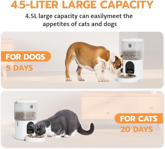Romiromi Automatic Cat Feeder with Camera and Water Fountain 1080P HD Video 2.4G&5G WiFi Timed Auto Feeder with APP Control,Multiple Cats, Detachable for Easy Clean-White