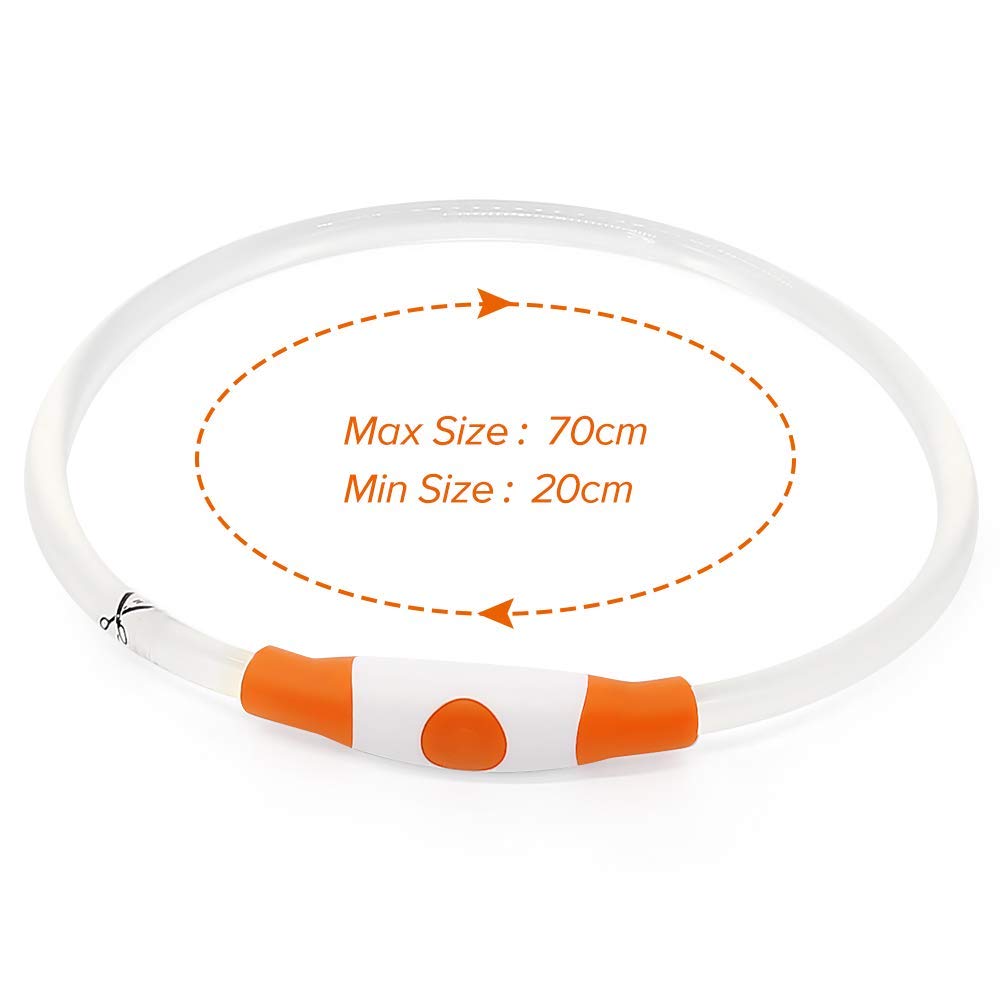 Illumifun LED Dog Collar, USB Rechargeable Light Up Dog Collars, TPU Cuttable Glow Dog Collar Lights for Night Walking (Orange)