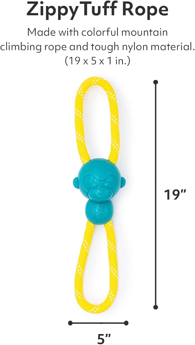 ZippyPaws - RopeTugz Teal Aggressive Chewers Dog Toy - Durable Rope, Squeaky Chew Toy, Perfect for Tug of War, Suitable for Small, Medium, and Large Breeds - Machine Washable
