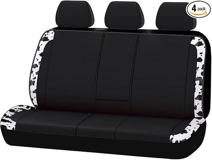 Flying Banner Neoprene Rear Bench car seat Covers car seat Protectors Split 40/60 60/40 (Cow Print & Black, Neoprene)