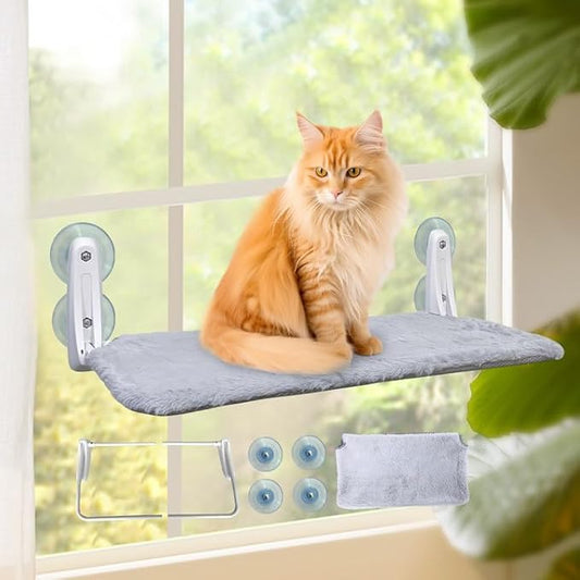 L&W BROS. Cat Window Perch Indoor Foldable Hammock with 4 Updated Suction Cups Easy to Assemble for Heavy Large Cats (M 1Pc)