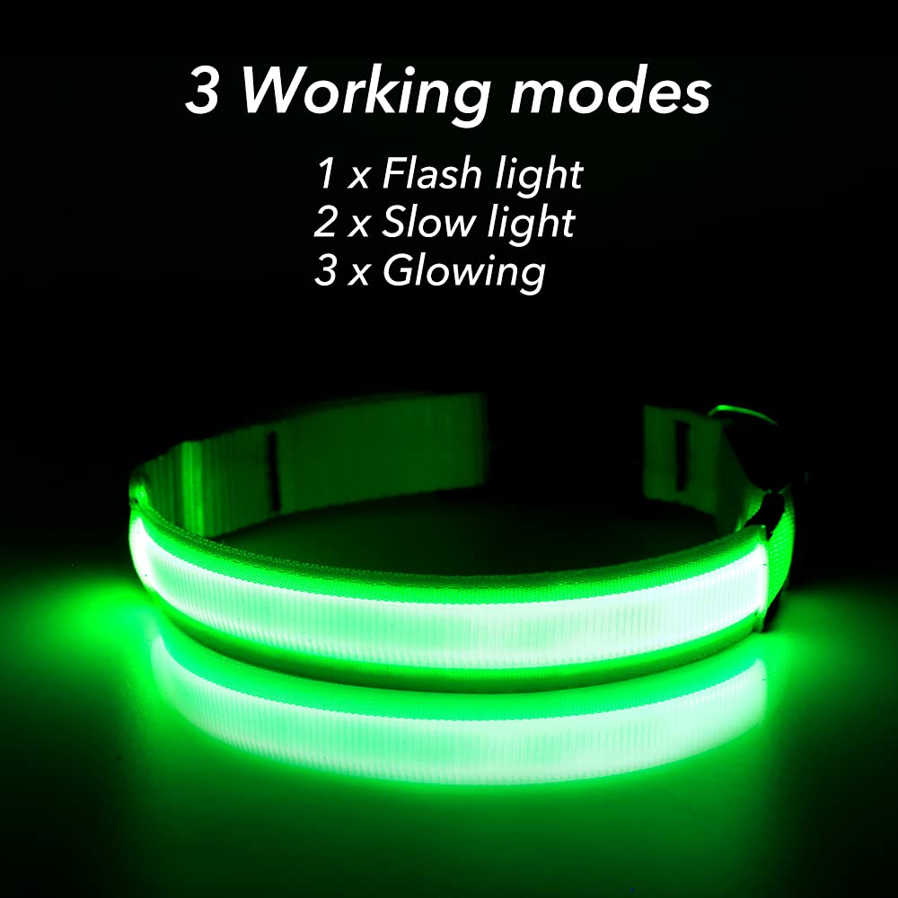 BSEEN Light Up Dog Collar, Rechargeable LED Dog Collar Reflective Pet Glow Collar Dog Lights for Night Walking (Neon Green, Medium)