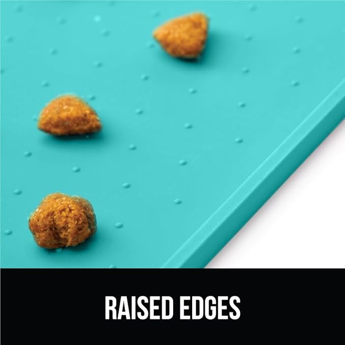 GORILLA GRIP 100% Waterproof Raised Edge BPA Free Silicone Pet Feeding Mat, Dog Cat Food Mats Contain Spills Protects Floors, Placemats for Cats and Dogs Water Bowl, Pets Accessories 32x24 Turquoise