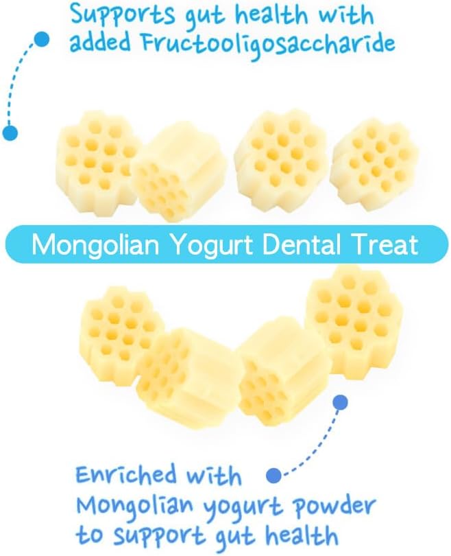 KI-You Mongolian Yogurt for Dogs – Soft Honeycomb Shape for Advanced Dental Care, Probiotic & Prebiotic Rich for Gut Health, for Sensitive Gums (Treat - Small Type)
