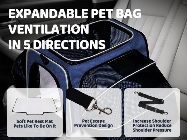 Expandable Cat & Dog Carrier, Large Expandable Collapsible Travel Bag with Safety Zippers, 3 Open Doors, Removable Fleece Pad for Puppies & Small Animals, Airline Approved