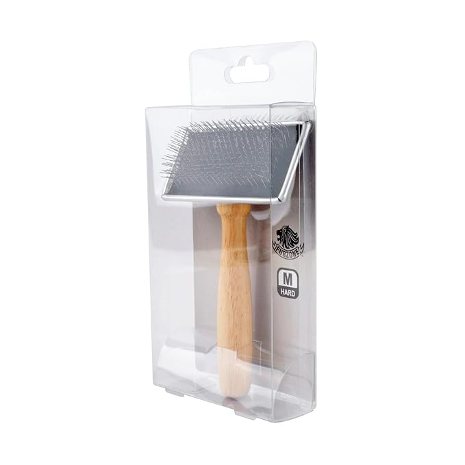 Wooden Slicker Brush - Stainless Steel Hard Pins for Grooming Short-Haired Pets (Size M)