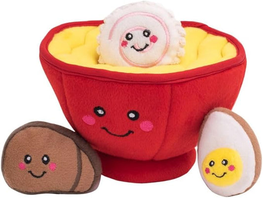 ZippyPaws Burrow- Interactive Dog & Puppy Toys for Boredom, Stimulating Pet Products to Keep Them Busy, Hide & Seek Plush Dog Puzzle, Enrichment Squeaky Toy, for Small & Medium Dogs- Ramen Bowl