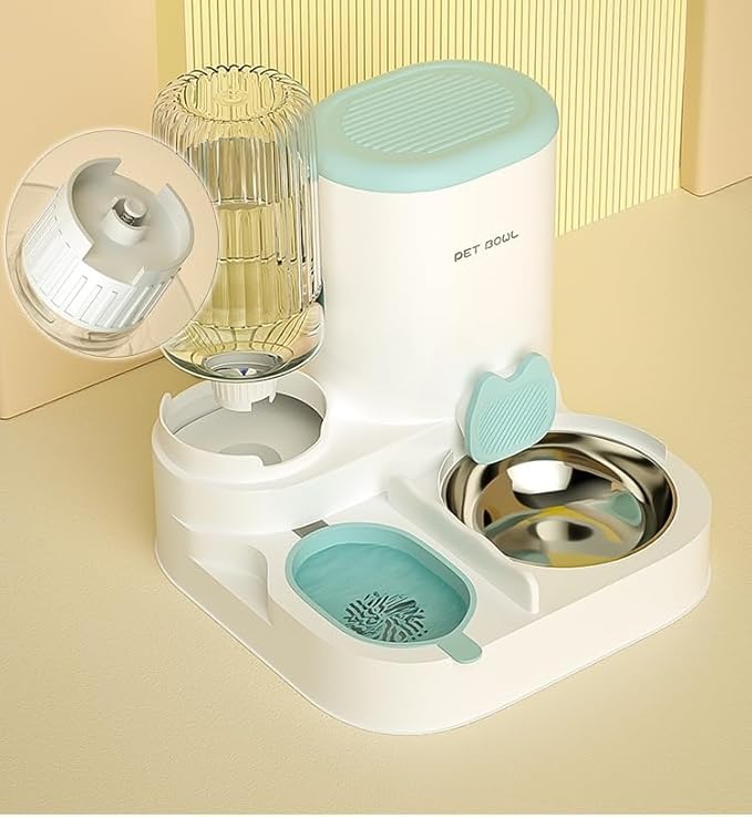 Automatic Cat Feeder & Water Dispenser - Dual Container for Dry/Wet Food, Two-in-One Upgraded Gravity Feeder and Water Dispenser Combo Set for Cats and Dogs.(Yellow)