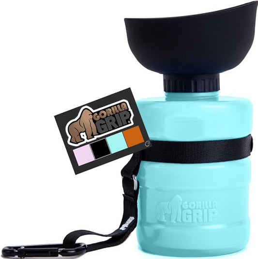 GORILLA GRIP Dog Water Bottle, Portable Water Bowl Dispenser for Dogs, 12 oz Leak Proof Pet Travel Squeeze Bottles, Food Grade Silicone, Puppy Essentials, Hiking Camping Trip Accessories, Turquoise