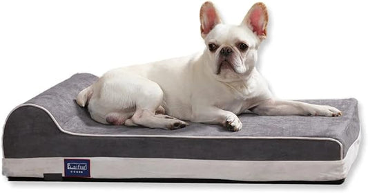 Laifug Orthopedic Memory Foam Dog Bed with Pillow and Durable Water Proof Liner & Removable Washable Cover & Smart Design Medium (34"x22"x7"), Slate Grey