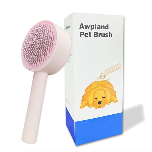 Self-Cleaning Grooming Brush with Release Button - Deshedding Tool for Pets: Cats, Dogs, Rabbits - Removes Loose Undercoat, Mats, and Tangles, Pink
