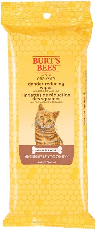 Burt's Bees for Pets Cat Dander Remover Wipes with Colloidal Oat Flour - Pet Dander Remover Cat Wipes for Allergy Relief, Dry Skin Relief for Cats and Kittens, 50 Count