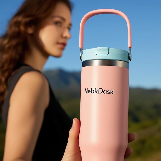 Insulated Stainless Steel Bottle with 2-in-1 Straw and Spout Lid Water Bottle Keep Cold 24H, Leak-Proof, Fits in Car Cup Holder, Travel, and School（Blue）