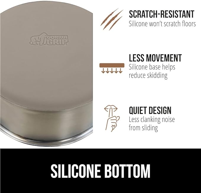 GORILLA GRIP Set of 2 Dog Bowls, Holds 6 Cups (48 fl oz), Heavy Duty Metal Food and Water Bowl for Feeding Dogs and Cats, Dishwasher Safe, Rust Resistant Stainless Steel, BPA Free Rubber Base, Beige