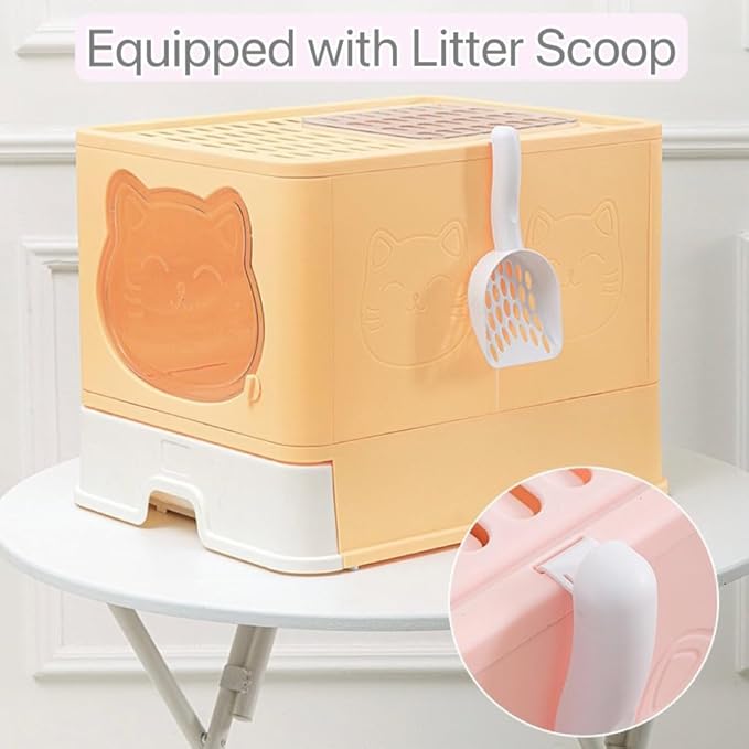 Top Entry Cat Litter Box with Lid, Anti-Splash Foldable Cat Litter Box with Activated Carbon Keeping Air Fresh, Drawer Type Easy to Clean (Green)