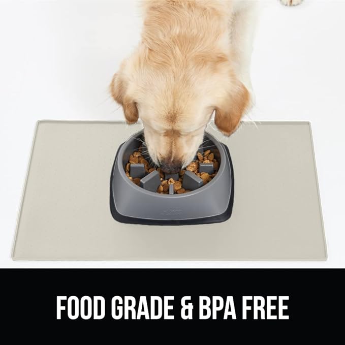 GORILLA GRIP 100% Waterproof Raised Edge BPA Free Silicone Pet Feeding Mat, Dog Cat Food Mats Contain Spills Protects Floors, Placemats for Cats and Dogs Water Bowl, Pets Accessories 28x18 Cream