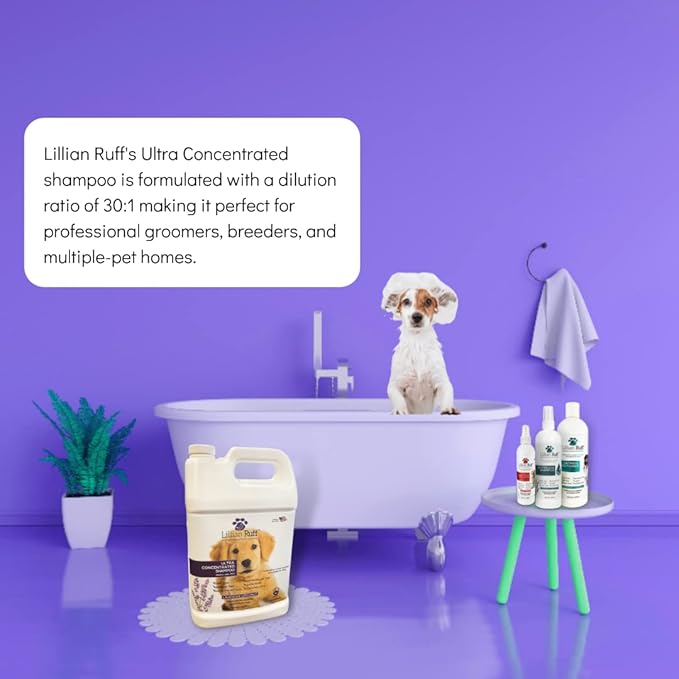 Lillian Ruff High Concentrate Professional Grooming Shampoo for Dogs with Hydrating Essential Oils – 30:1 Concentration for Bathing System - Clean, & Deodorize Dry, Sensitive Skin (Gallon/Pump)