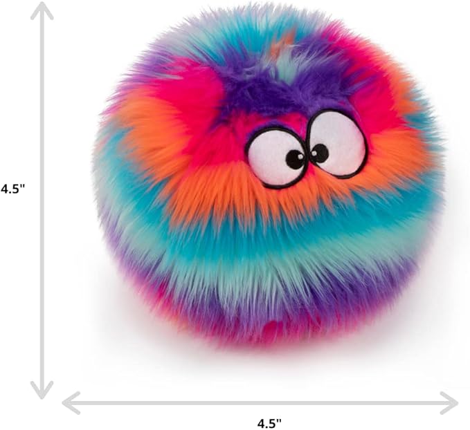 goDog Furballz Squeaky Plush Ball Dog Toy, Chew Guard Technology - Cool Rainbow, Small