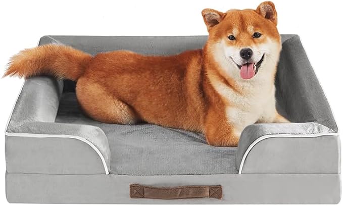 Friends Forever Orthopedic Dog Bed for Medium Dogs, Waterproof Memory Foam Dog Sofa Bed M with Removable Washable Cover, Ally Grey, 28x23x6.5