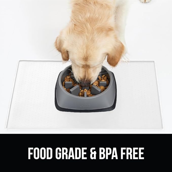 GORILLA GRIP 100% Waterproof Raised Edge BPA Free Silicone Pet Feeding Mat, Dog Cat Food Mats Contain Spills Protects Floors, Placemats for Cats and Dogs Water Bowl, Pets Accessories 23x15 White
