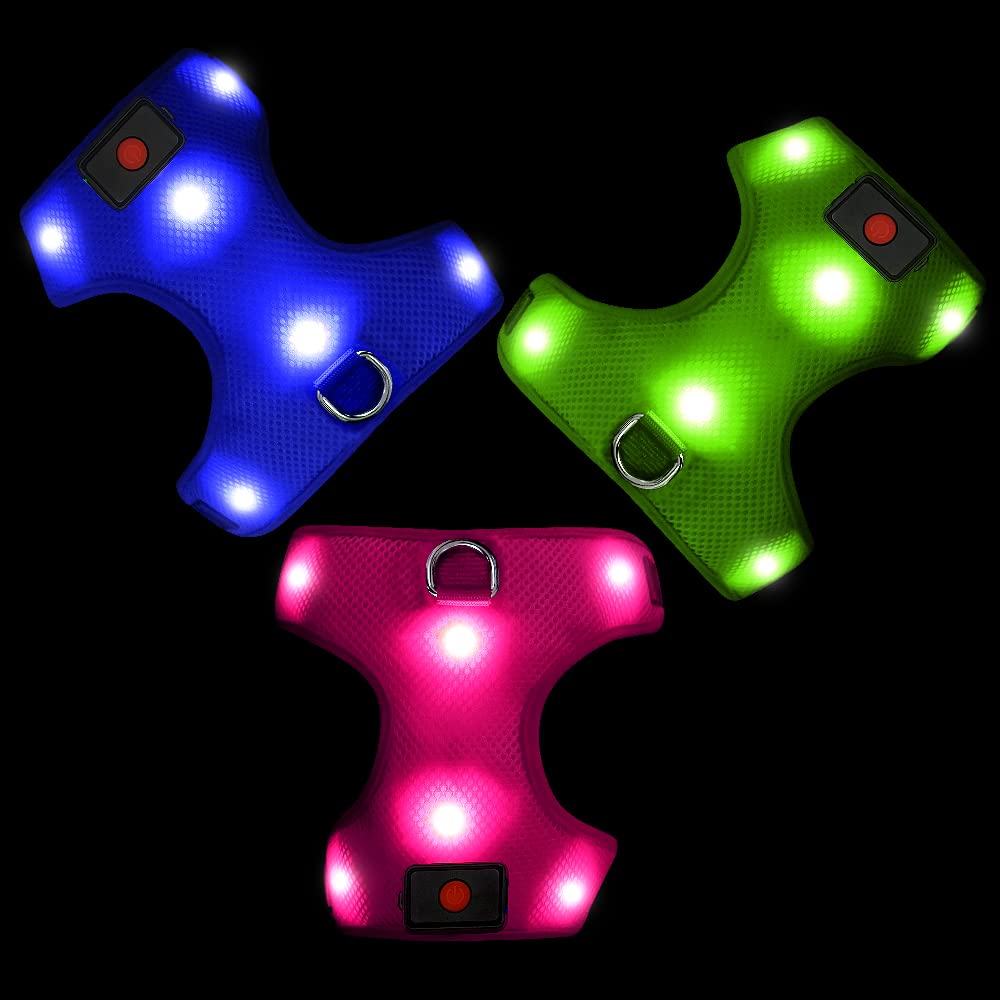 BSEEN LED Dog Harness, No Pull Light Up Dog Vest Rechargeable Lighted Pet Harness Safety Dog Lights for Night Walking (Rose Red, Medium)