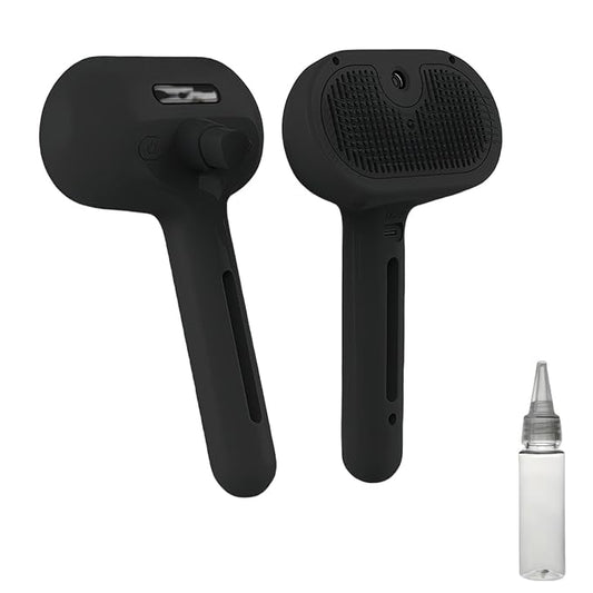 Cat Steam Brush for Indoor Cats - 3 in 1 Steam Brush for Cats with Mist Spray, Self Cleaning & Pet Hair Removal, Gentle Cat Grooming Tool for Shedding (Black)