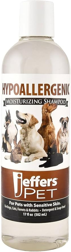 Jeffers Hypoallergenic Shampoo for Dogs, Cats, and Small Pets 17 oz – Tearless, Soap Free, Moisturizing Formula with Aloe Vera, Vitamins A, D & E – Gentle for Sensitive Skin – Made in USA