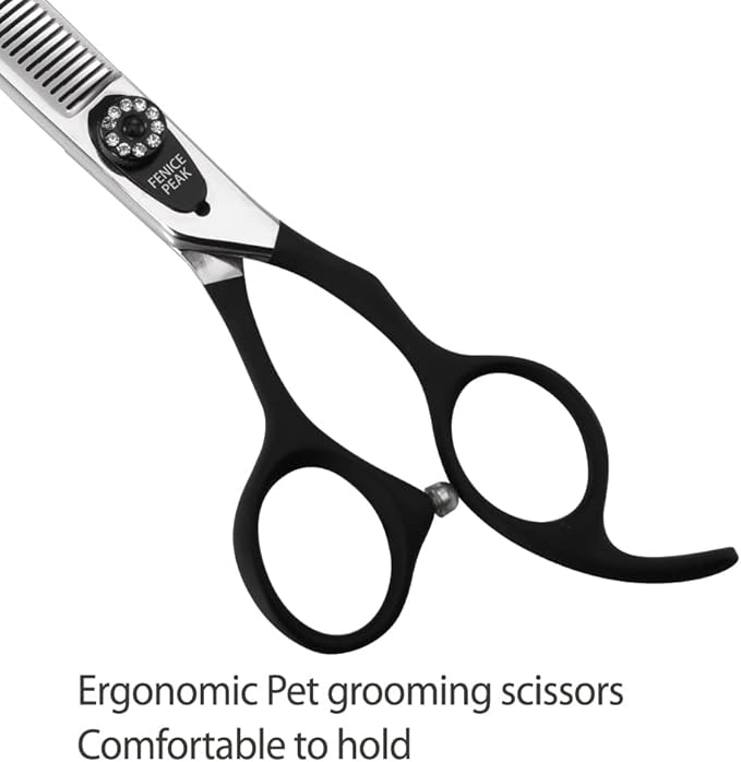 Fenice Peak 7.0'' Dog Thinning Scissors For Grooming 440C Stainless Steel Black Non-Slip Handle Sharp Blades Professional Pet Trimming Scissors for Cats Thinning Rate 35%