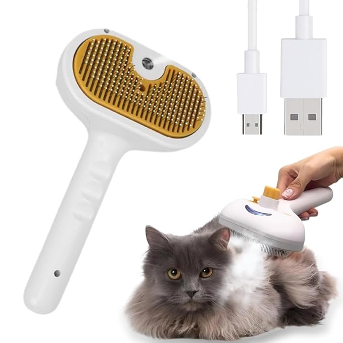 Comb for Cats Dogs, Cat Steam Brush, 3-in-1 Spray Hair Removal Comb for Shedding & Grooming, Effective Pet Brush for Indoor Cats (White)
