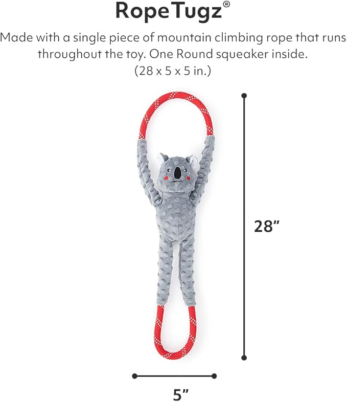 ZippyPaws - RopeTugz Koala Dog Toy - Durable Rope, Squeaky Chew Toy, Perfect for Tug of War, Suitable for Small, Medium, and Large Breeds - Machine Washable