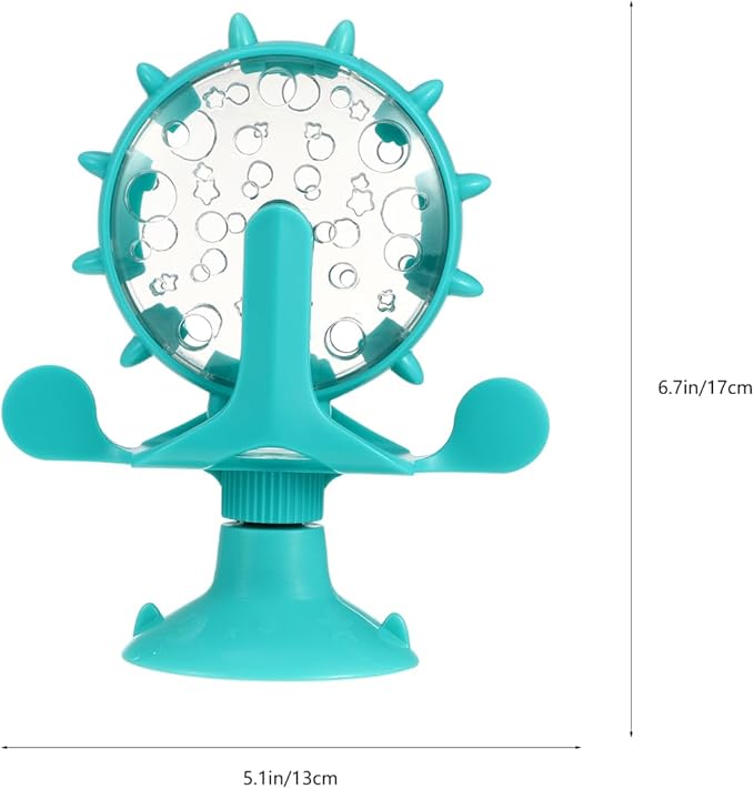 Interactive Pets Treats Dispenser Toy: 360 Degree Rotating Windmill Puzzle Toys for Small Cat & Dog Exercise - Window Ferris Wheel Feeder with Suction Cup for Puppies, Blue