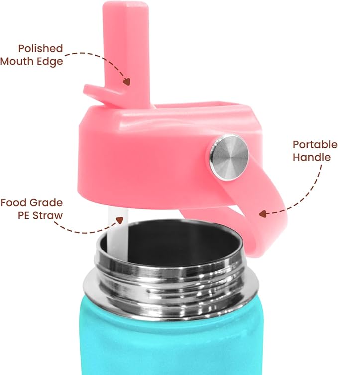 Fox Water Bottle - Kids Water Bottle with Straw Lid - 12 Oz Insulated Stainless Steel Water Bottles for Kid Girl - Travel Cup for School Sports