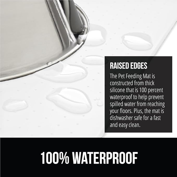 GORILLA GRIP 100% Waterproof Raised Edge BPA Free Silicone Pet Feeding Mat, Dog Cat Food Mats Contain Spills Protects Floors, Placemats for Cats and Dogs Water Bowl, Pets Accessories 23x15 White