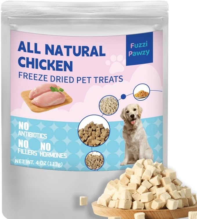 Freeze Dried Chicken Healthy Training Treats Toppers for Pets, Single Fresh Raw Ingredient, Organic, Pure Balance, Natural, Grain Gluten Filler Free, Snacks, Dogs Cats (4oz)