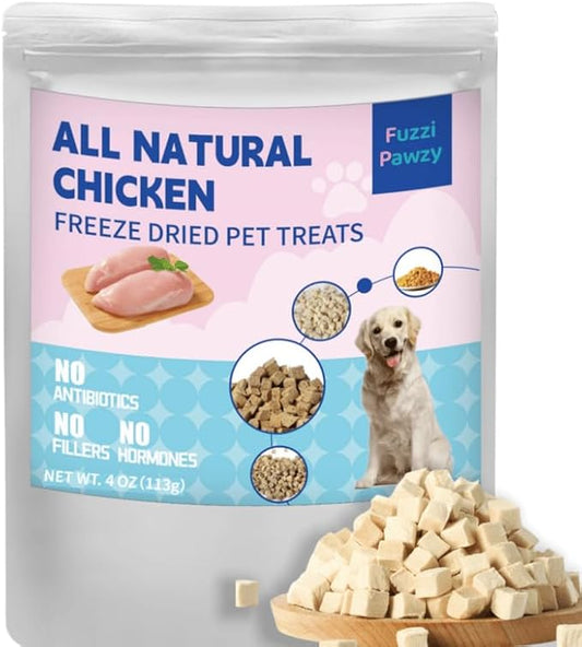 Freeze Dried Chicken Healthy Training Treats Toppers for Pets, Single Fresh Raw Ingredient, Organic, Pure Balance, Natural, Grain Gluten Filler Free, Snacks, Dogs Cats (4oz)