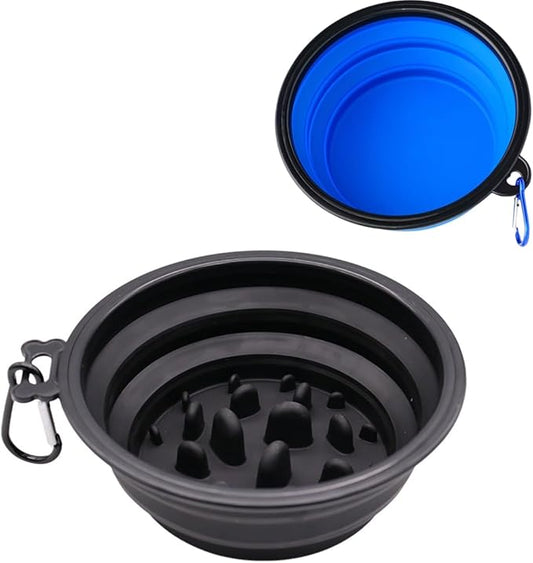 Large Collapsible Dog Bowl for Traveling Hinking Camping,2-Pack Portable Silicone Bowls with2 Sizes(34oz+12oz),Foldable Bowl with Slow Feeding Function