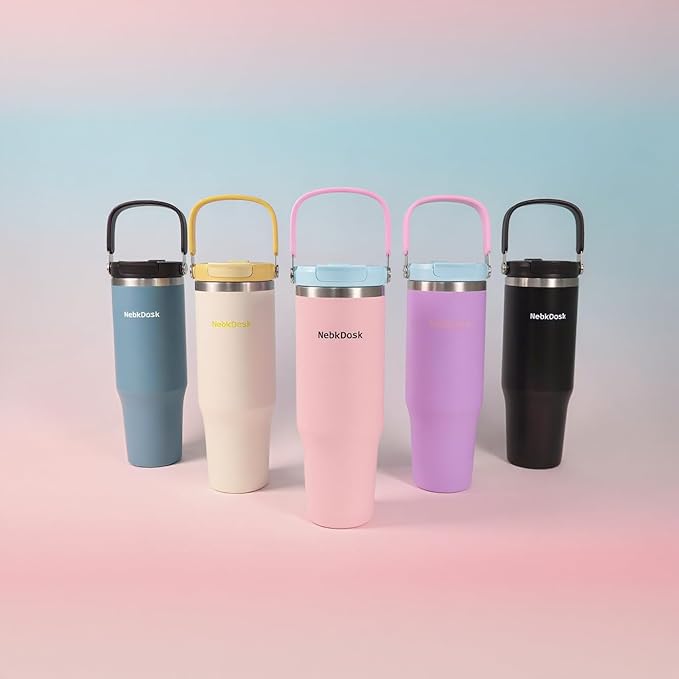 Insulated Stainless Steel Bottle with 2-in-1 Straw and Spout Lid Water Bottle Keep Cold 24H, Leak-Proof, Fits in Car Cup Holder, Travel, and School （Pink）