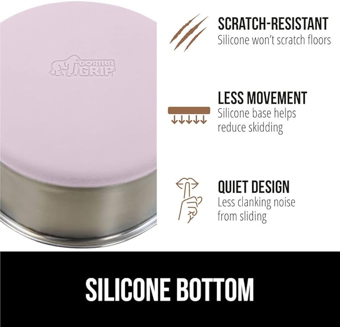 GORILLA GRIP Set of 2 Dog Bowls, Holds 8 Cups (64 fl oz), Heavy Duty Metal Food and Water Bowl for Feeding Dogs and Cats, Dishwasher Safe, Rust Resistant Stainless Steel, BPA Free Rubber Base, Lt Pink