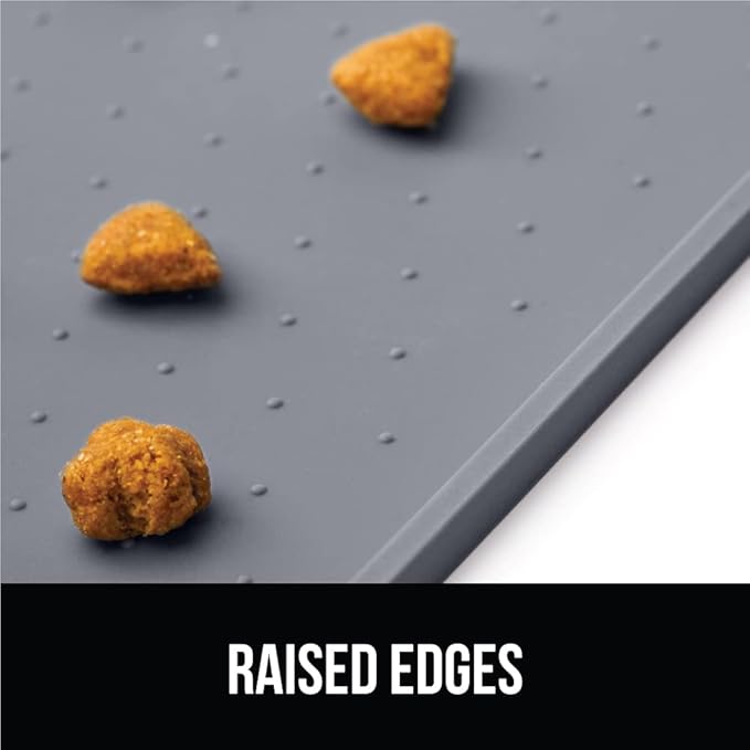 GORILLA GRIP 100% Waterproof Raised Edge BPA Free Silicone Pet Feeding Mat, Dog Cat Food Mats Contain Spills Protects Floors, Placemats for Cats and Dogs Water Bowl, Pets Accessories 23x15 Gray