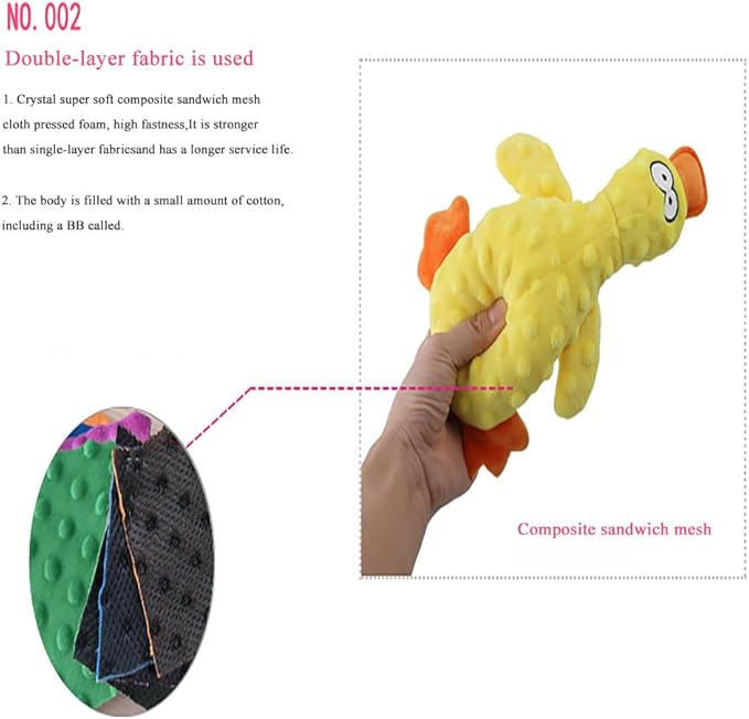 OUANGANC Calming Duck Dog Toy for Aggressive Chewers, Make a Crinkly Crunchy Noise, with Squeaker, 2025 Upgraded Indestructible Puppy Teething Toys, for Small to Medium Dog Breeds (Yellow 10.6in)