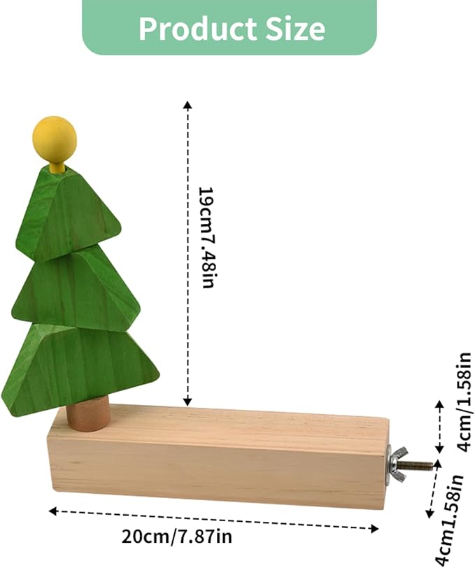 Bird toys & Bird Perch, Bird Wooden Block Chewing Toy Parrot Foraging & Puzzle Toys Bird Cage Accessories for Conures Parakeets Cockatiels Lovebirds African Grey Macaws (Revolving Christmas Tree)
