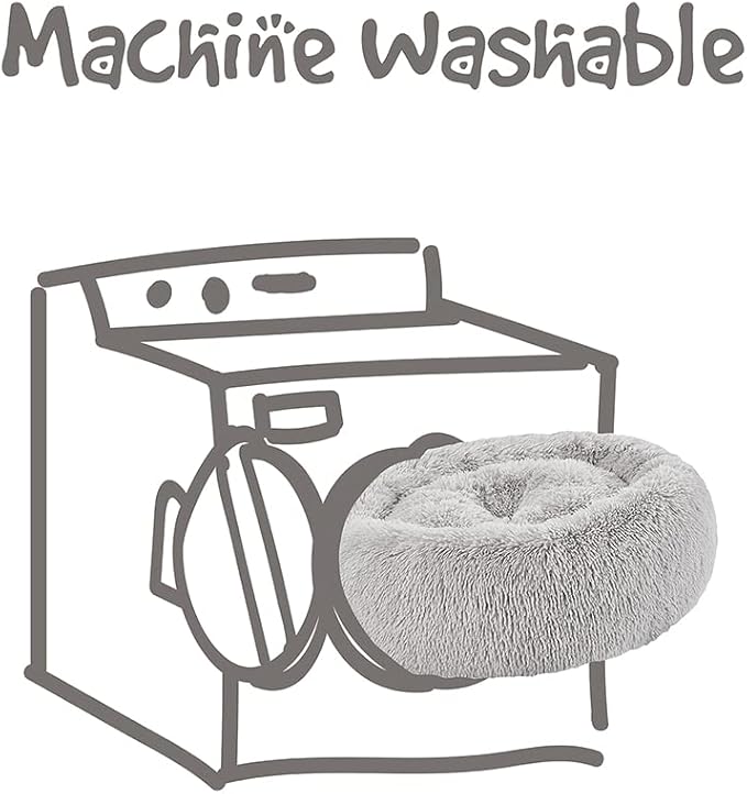 Friends Forever Donut Dog Bed Faux Fur Fluffy Calming Sofa For Small Dogs, Soft & Plush Anti Anxiety Pet Couch For Dogs, Machine Washable Coco Pet Bed with Non-Slip Bottom, 23"x23"x6" Grey