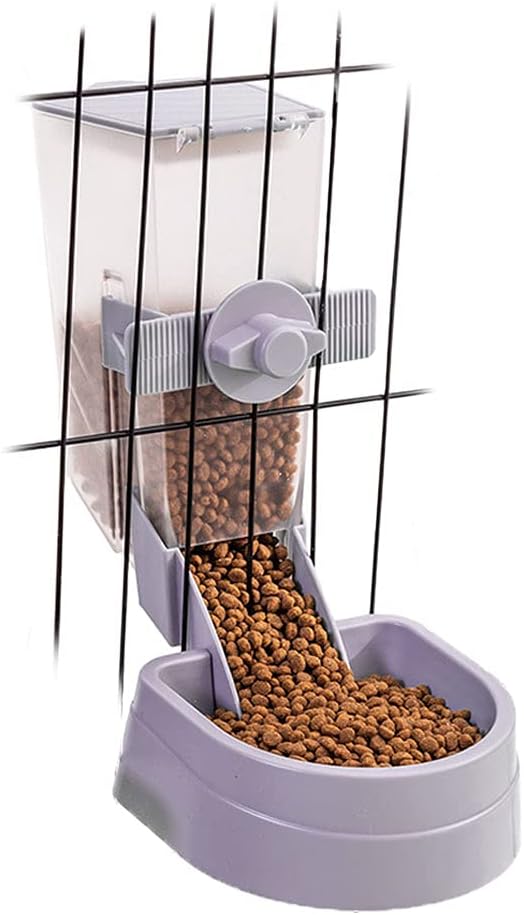 Oncpcare 1L Rabbit Cage Automatic Feeder Food Dish Small Animal Bin Feeder with Lid for Bunny Cat Ferret Chinchilla Guinea Pig