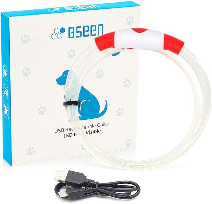 BSEEN Light Up Dog Collar - Rechargeable LED Dog Collar - 360° Glow in The Dark Pet Collar for Small Medium Large Dogs, TPU Cuttable Puppy Collar Safety Dog Lights for Night Walking (Red 70cm)