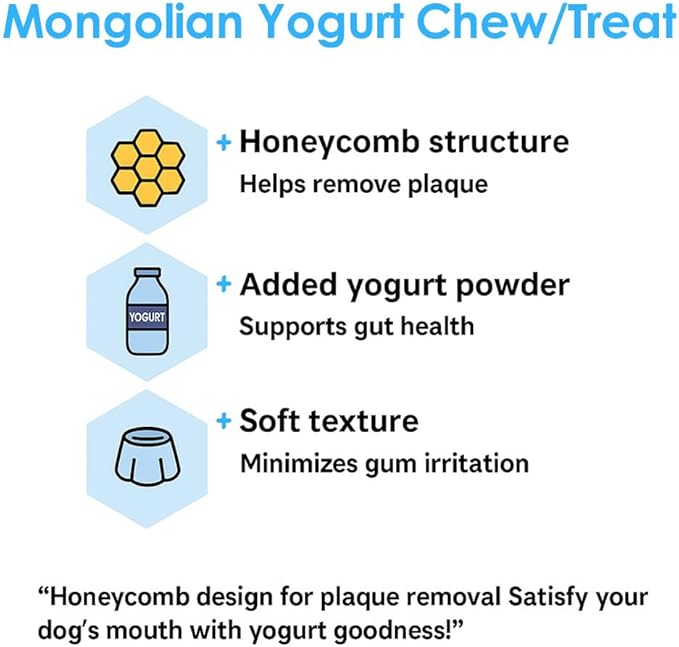KI-You Mongolian Yogurt for Dogs – Soft Honeycomb Shape for Advanced Dental Care, Probiotic & Prebiotic Rich for Gut Health, for Sensitive Gums (Chew - Long Type)