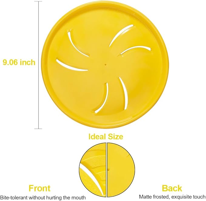 Indestructible Flying Discs, Interactive Dog Toy, Soft Lightweight Fetch Toys for Medium Large Dogs, Floats in Water & Safe on Teeth, 9 inch(Large, Yellow)