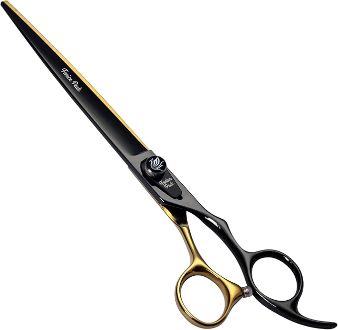 Fenice Peak 8'' Black Dog Grooming Scissors Goldern Straight Shears with Ergonomic Offest Handle and Pattern Screw Pet Grooming Trimming Shears Durable and Sharp 440C