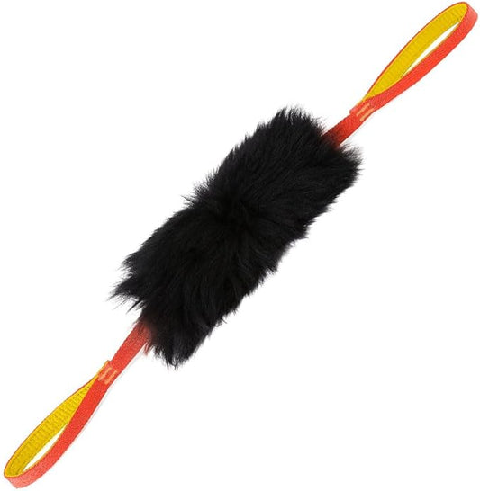 HOWGO Dog Bite Tug Toy with 2 Strong Handles - Made of Natural Sheepskin - Perfect for Tug of War, Fetch & Puppy Training - Ideal for Medium to Large Breeds (Orange)