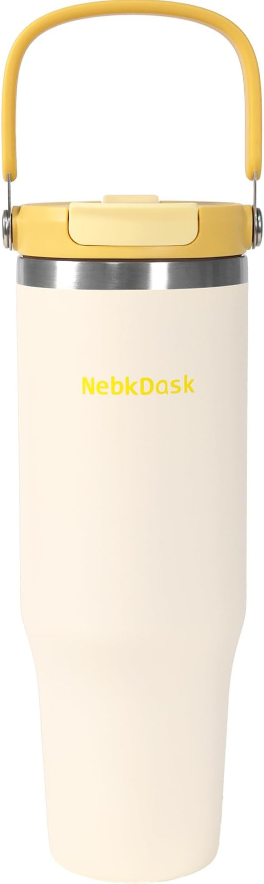 Insulated Stainless Steel Bottle with 2-in-1 Straw and Spout Lid Water Bottle Keep Cold 24H, Leak-Proof, Fits in Car Cup Holder, Travel, and School（off-White）